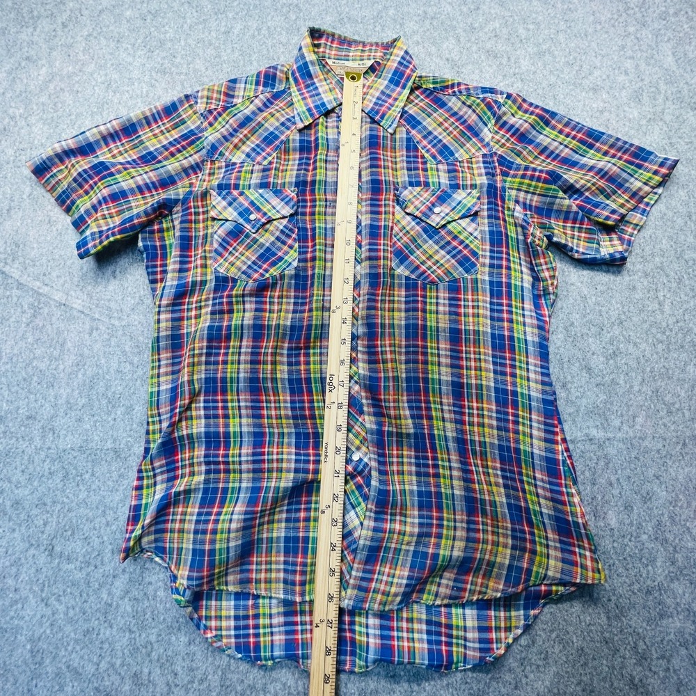 Vintage Sears Western Wear Shirt Men Medium Multi Plaid Pearl Snap Short Sleeve - Picture 6 of 8